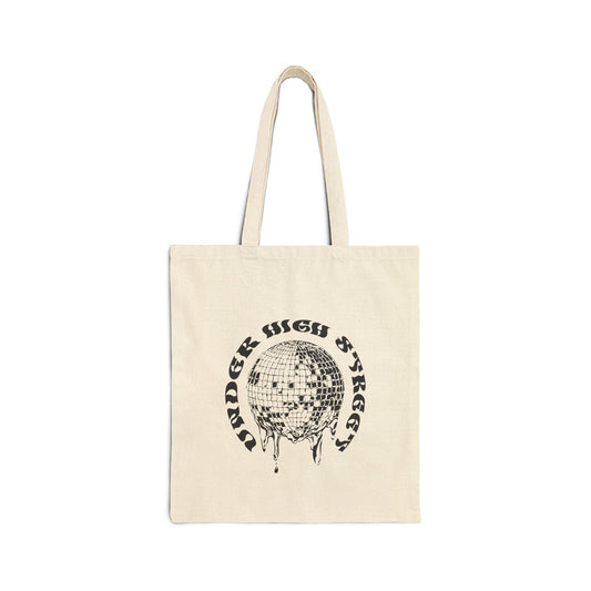 Tote Bag — 'Under High Stress' Vintage Disco Mirrorball Cotton Canvas Tote